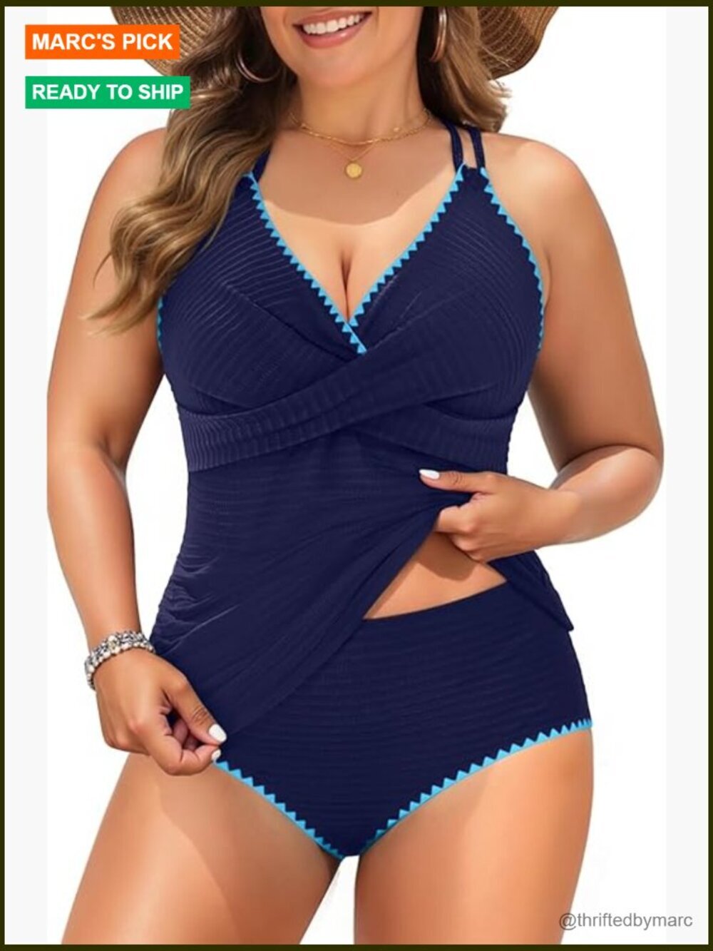 Women's Plus Size High Waisted Tankini Swim Set Tummy Control Ribbed Two Piece